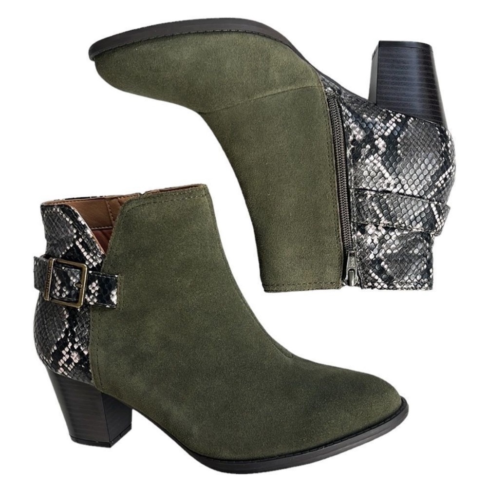 Like New Vionic Green Suede Leather Ankle Boots Women’s Size 8.5